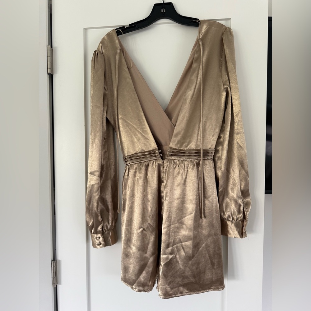 ENDLESS ROSE Shiny Gold Satin Romper - Picture 5 of 9